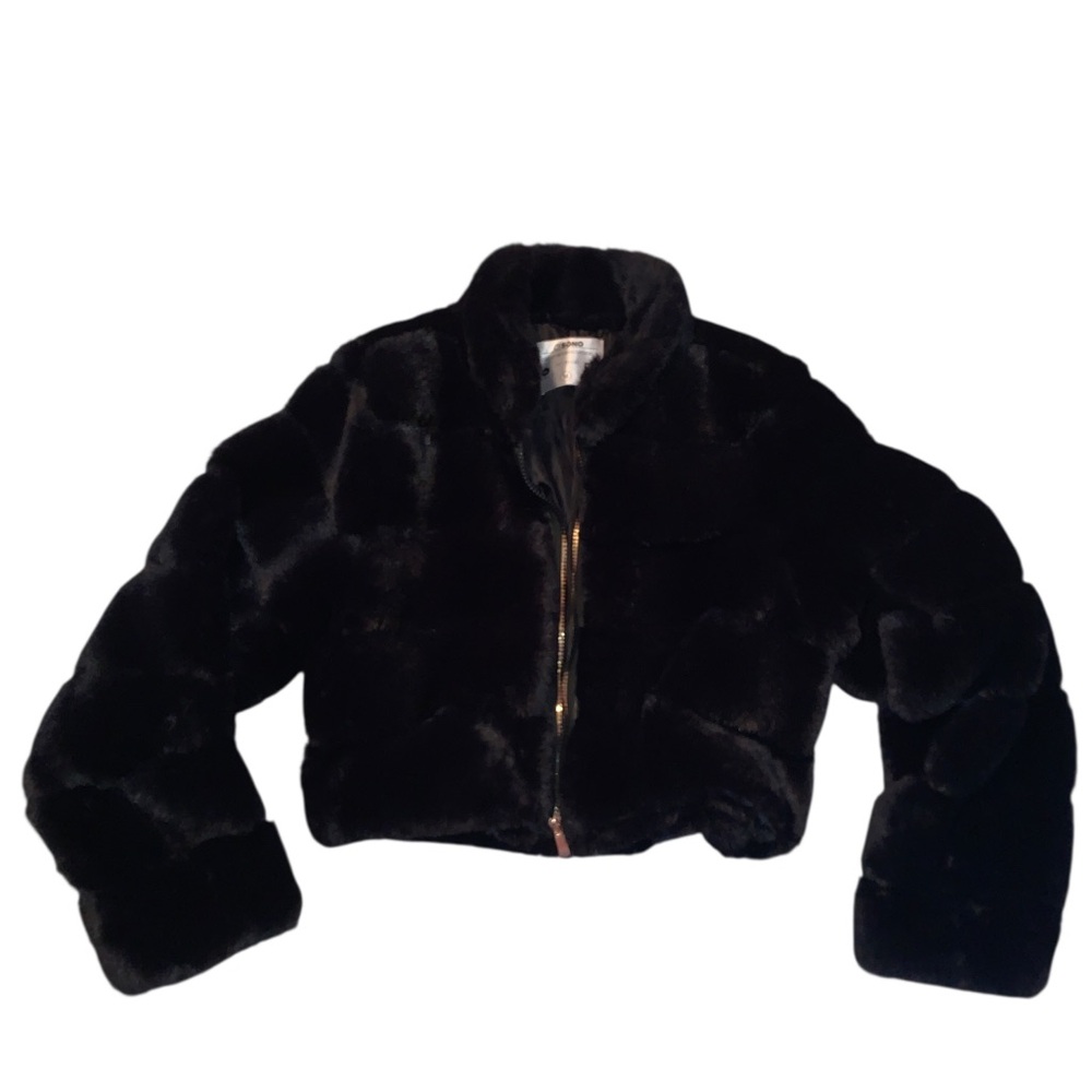 Black faux fur crop Jacket sz Medium, NEW - Picture 5 of 15